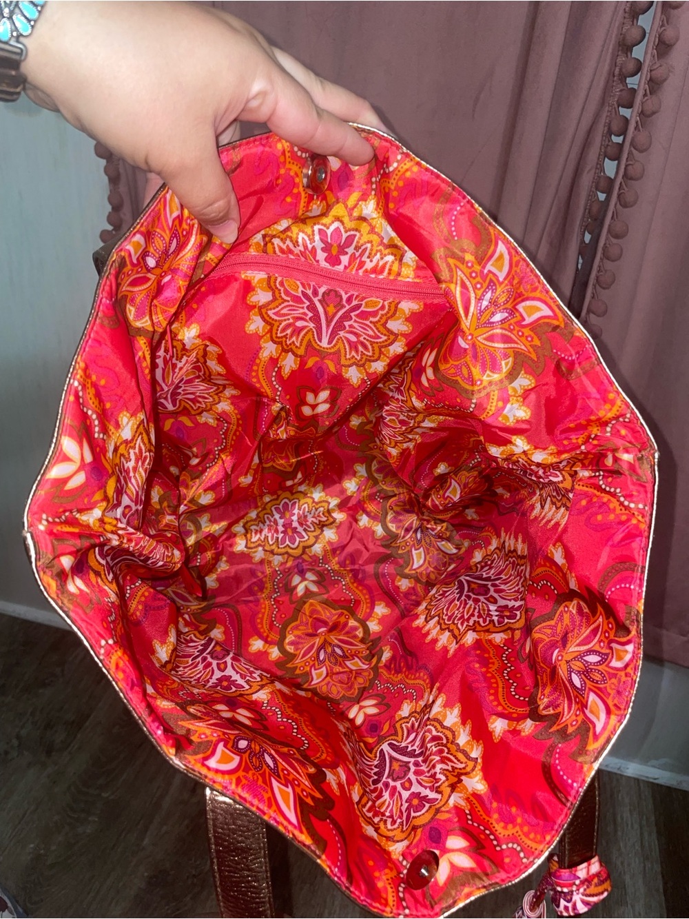 Metallic Gold Tote Bag with Tassel - Picture 5 of 7